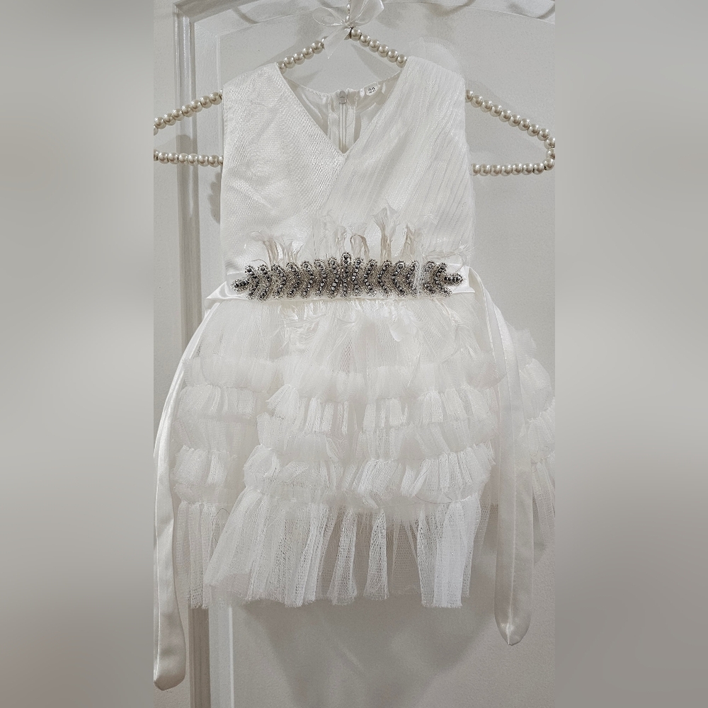White Layered Diamonds  Sash Dress